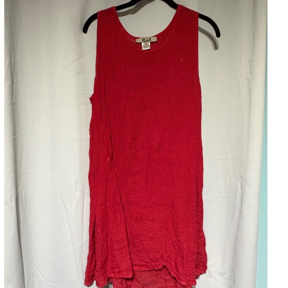 FLAX Linen Tank Top Women Medium Red Sleeveless Tunic Relaxed Lagenlook Boho EX
